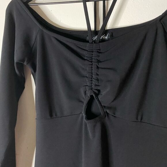 Motel Black Scrunched Tie Bust Mini Dress Size S - Picture 3 of 7